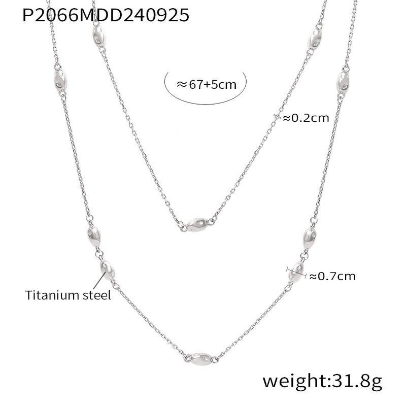 Niche Design Distinctive Long Double-Layer Stacked Bean Wearing Woolen Chain Women'S Simple All-Match Titanium Steel Clavicle Chain - Image 1